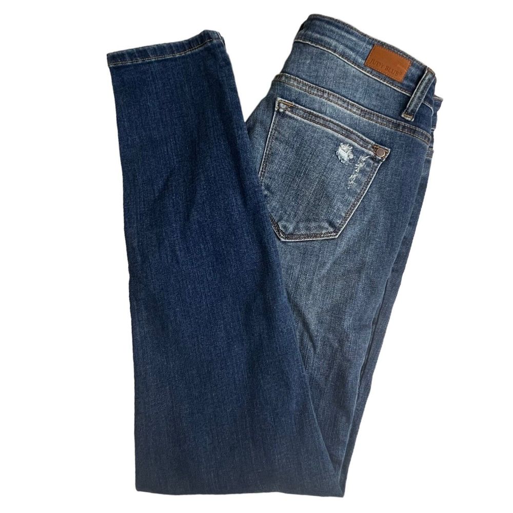 Judy Blue Dark Wash Mid Rise‎ Distressed Buffalo Plaid Patch Skinny Jeans 9/29